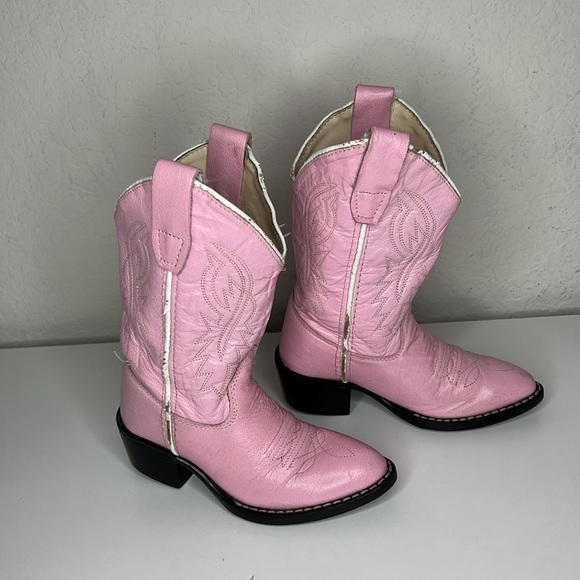 Old West Pink Childrens Girls Corona Leather J Toe Cowboy Western Boots Size 8.5 - Picture 3 of 17